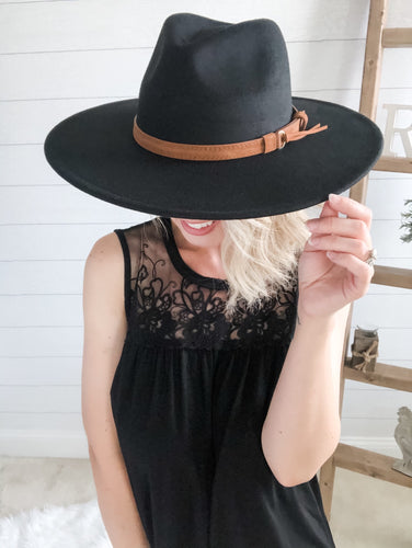 Black Wide Brim Tassel Hat