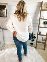 Load image into Gallery viewer, Plus Size Cotton Eyelet Sleeve Button Down Collared Top
