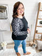 Load image into Gallery viewer, Plus Size Grey and Black Leopard Print Waffle Knit Top
