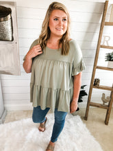 Load image into Gallery viewer, Plus Size Round Neck Ruffled Sleeve Babydoll Top
