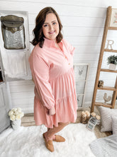 Load image into Gallery viewer, Plus Size Pink Buttoned Tiered Dress
