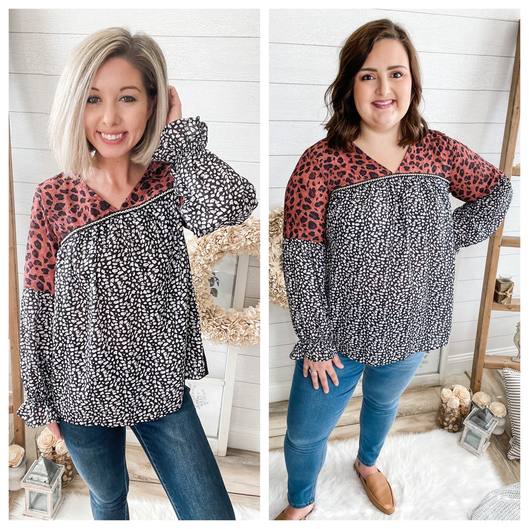 Multi Leopard Print Top With Rope Accent