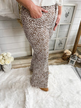 Load image into Gallery viewer, Leopard Print Raw Hem High Rise Flare Jeans
