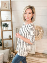 Load image into Gallery viewer, Black and White Short Sleeve Stripe Top
