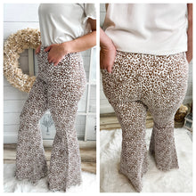 Load image into Gallery viewer, Leopard Print Raw Hem High Rise Flare Jeans
