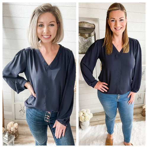 Navy V Neck Top