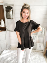 Load image into Gallery viewer, Round Neck Ruffled Short Sleeve Babydoll Top
