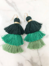 Load image into Gallery viewer, Green Ombre Layered Tassel Earrings
