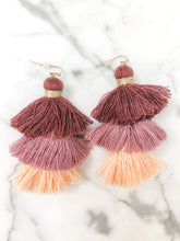 Load image into Gallery viewer, Purple/Peach Multi Colored Layered Tassel Earrings
