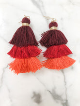 Load image into Gallery viewer, Red Ombre Layered Tassel Earrings
