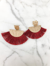 Load image into Gallery viewer, Hammered Gold Color Dark Red Tassel Earrings
