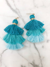 Load image into Gallery viewer, Blue Ombre Layered Tassel Earrings
