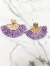 Load image into Gallery viewer, Hammered Gold Color Lilac Tassel Earrings
