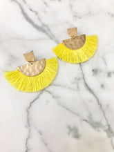 Load image into Gallery viewer, Hammered Gold Color Yellow Tassel Earrings
