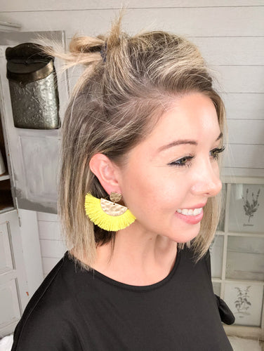 Hammered Gold Color Yellow Tassel Earrings