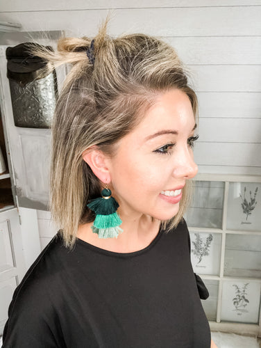 Green Ombre Layered Tassel Earrings