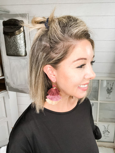 Purple/Peach Multi Colored Layered Tassel Earrings
