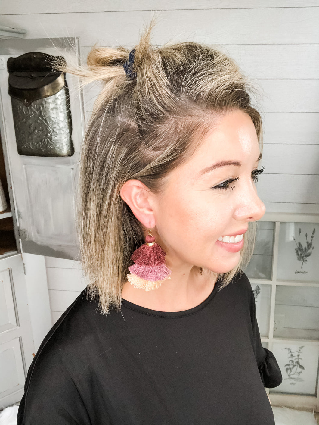 Purple/Peach Multi Colored Layered Tassel Earrings