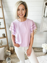 Load image into Gallery viewer, Lavender Flare Scalloped Sleeve Top
