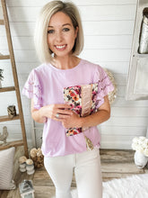 Load image into Gallery viewer, Lavender Flare Scalloped Sleeve Top
