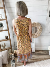 Load image into Gallery viewer, Yellow Floral Midi Tassel Front Slit Dress
