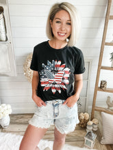 Load image into Gallery viewer, American Flag Sunflower/Butterfly Graphic Tee
