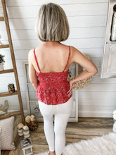 Load image into Gallery viewer, Red Floral Smocked Lightweight Peplum Tank Top
