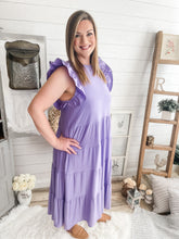 Load image into Gallery viewer, Lavender Ruffled Sleeve Babydoll Tiered Maxi Dress
