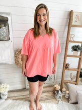Load image into Gallery viewer, Coral Oversized V Neck Boyfriend T-Shirt
