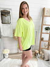 Load image into Gallery viewer, Neon Yellow Oversized V Neck Boyfriend T-Shirt
