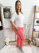 Load image into Gallery viewer, Coral Sweatpants with Leopard Side Stripes
