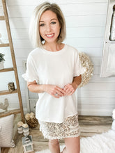 Load image into Gallery viewer, White Ruffled Short Sleeve Top
