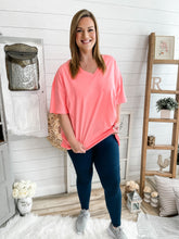 Load image into Gallery viewer, Coral Oversized V Neck Boyfriend T-Shirt
