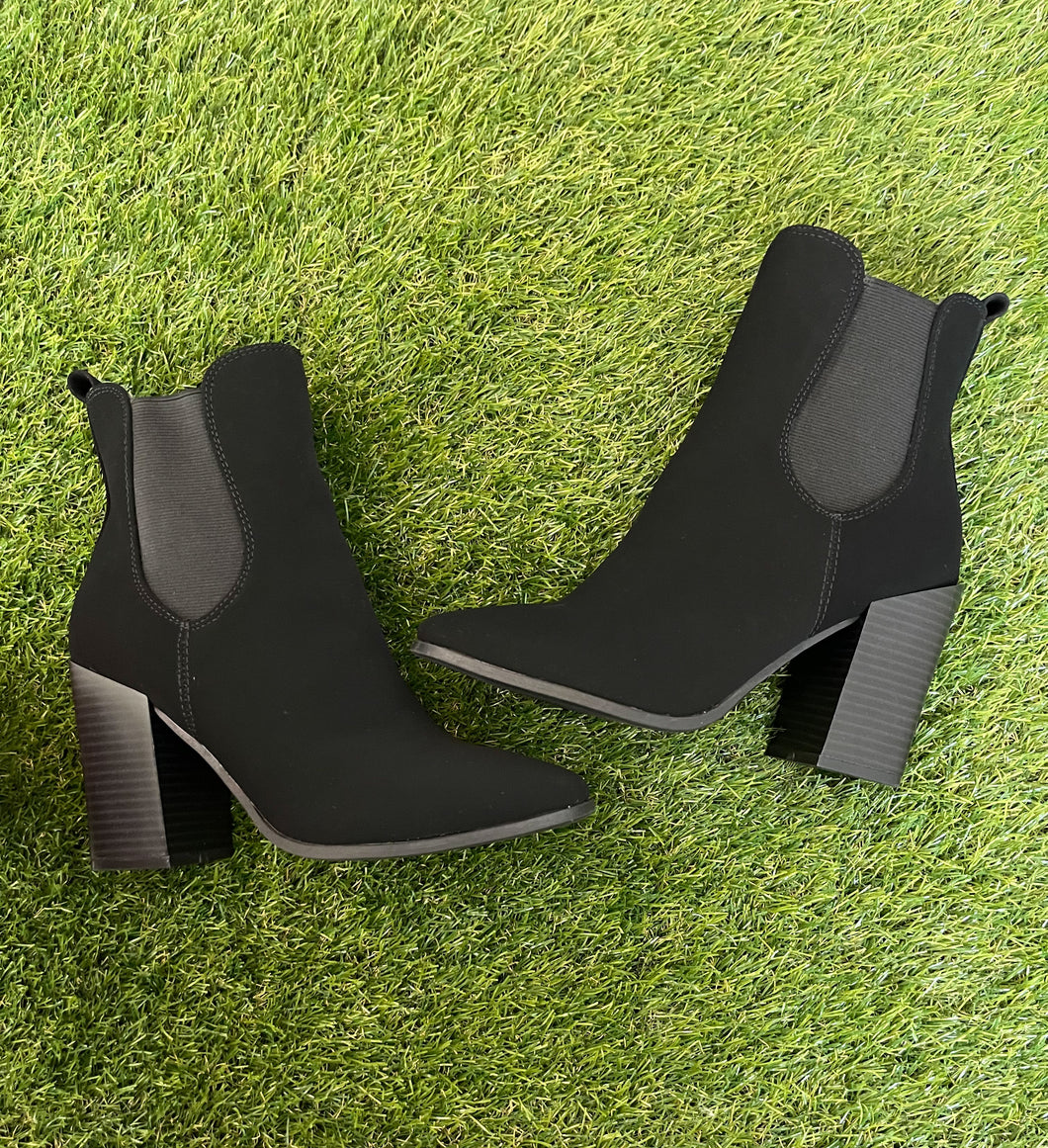 Black Chunky Heel Bootie