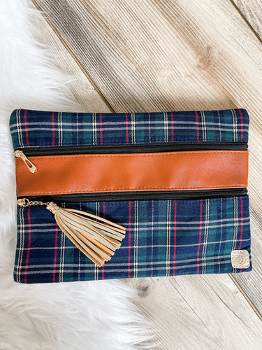 Plaid Double Zipper Clutch - NO Wristlet Attached