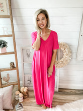 Load image into Gallery viewer, Fuchsia Short Sleeve With Pockets Maxi Dress

