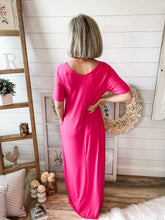 Load image into Gallery viewer, Fuchsia Short Sleeve With Pockets Maxi Dress
