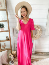 Load image into Gallery viewer, Fuchsia Short Sleeve With Pockets Maxi Dress
