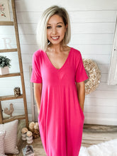 Load image into Gallery viewer, Fuchsia Short Sleeve With Pockets Maxi Dress
