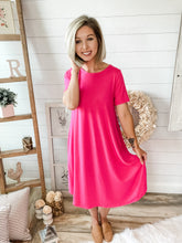Load image into Gallery viewer, Fuchsia Short Sleeve With Pockets Dress

