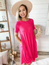 Load image into Gallery viewer, Fuchsia Short Sleeve With Pockets Dress
