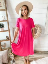 Load image into Gallery viewer, Fuchsia Short Sleeve With Pockets Dress
