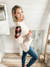 Load image into Gallery viewer, Plaid and Cheetah Print Waffle Knit Sweater
