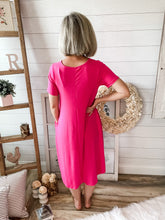 Load image into Gallery viewer, Fuchsia Short Sleeve With Pockets Dress
