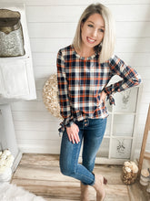 Load image into Gallery viewer, Plaid Top With Tie Up Sleeves
