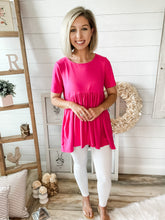 Load image into Gallery viewer, Fuchsia Short Sleeve Babydoll Top
