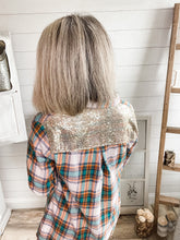 Load image into Gallery viewer, Plaid and Gold Sequin Button Down Top
