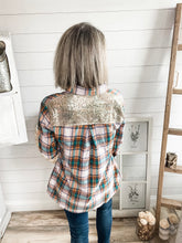 Load image into Gallery viewer, Plaid and Gold Sequin Button Down Top
