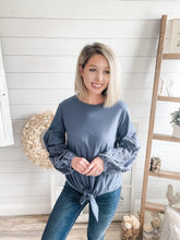 Load image into Gallery viewer, Front Tie Eyelet Bubble Sleeve Top
