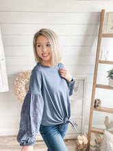 Load image into Gallery viewer, Front Tie Eyelet Bubble Sleeve Top
